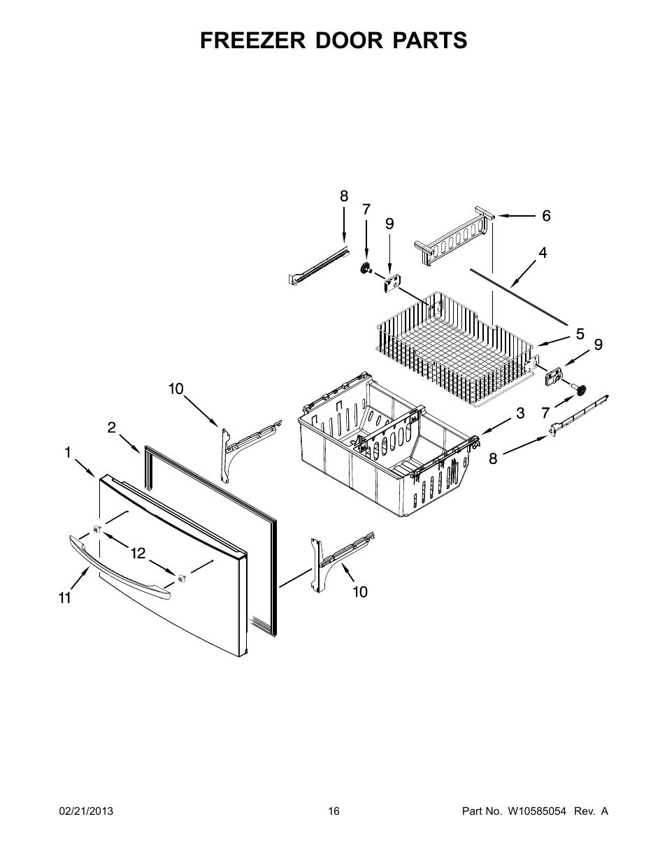 Freezer door, Freezer door parts | Whirlpool WRX735SDBM User Manual | Page 16 / 22