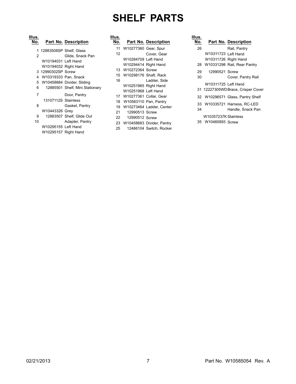 Shelf parts | Whirlpool WRX735SDBM User Manual | Page 7 / 22