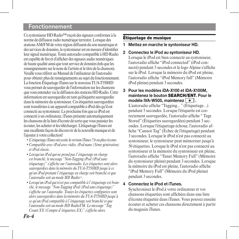 Fonctionnement | Alpine TUA-T550HD User Manual | Page 12 / 24