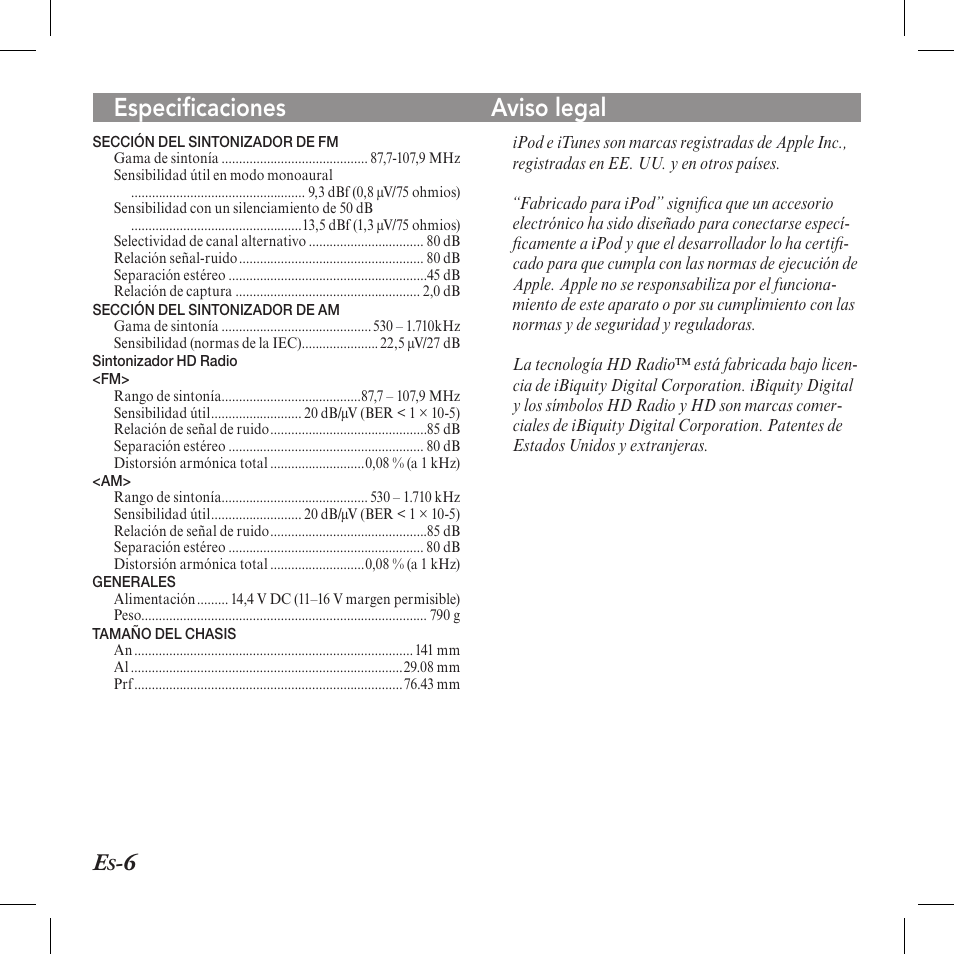 Especificaciones aviso legal | Alpine TUA-T550HD User Manual | Page 20 / 24