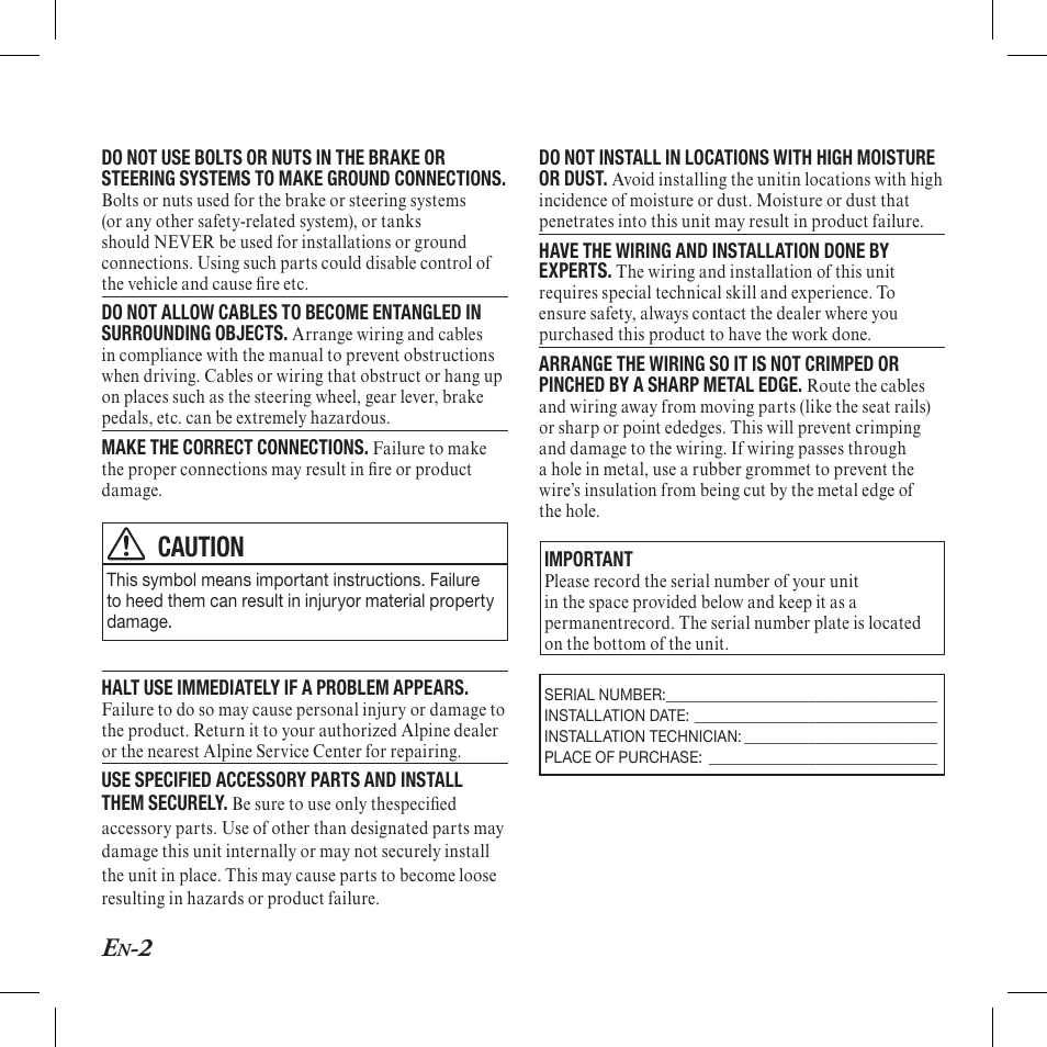 Caution | Alpine TUA-T550HD User Manual | Page 4 / 24