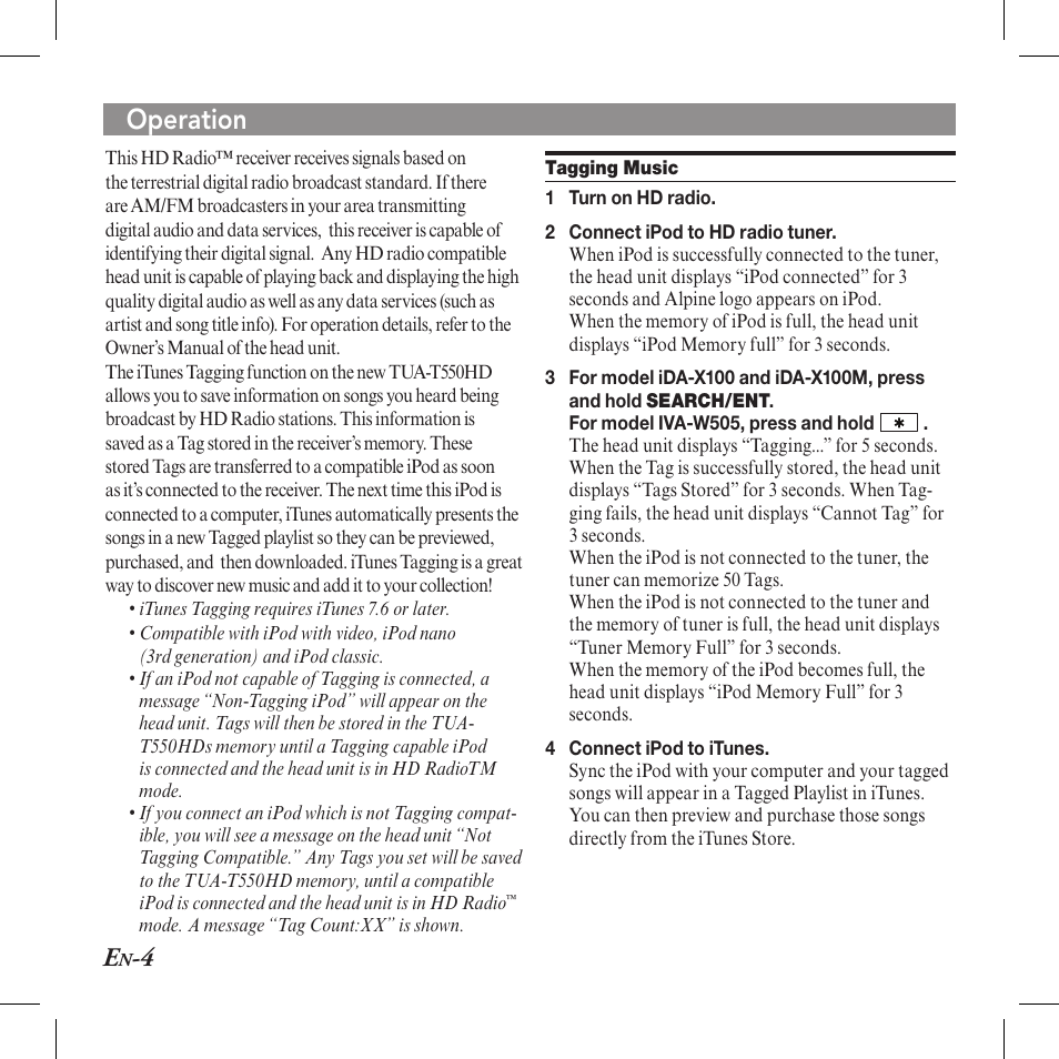Operation | Alpine TUA-T550HD User Manual | Page 6 / 24