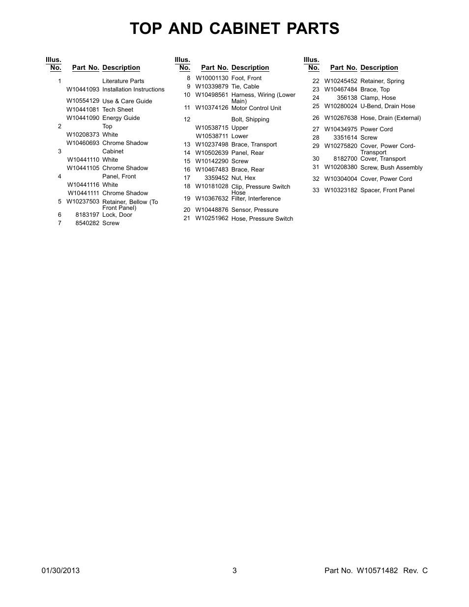 Literature, Top and cabinet parts | Whirlpool WFW86HEBW0 User Manual | Page 3 / 14