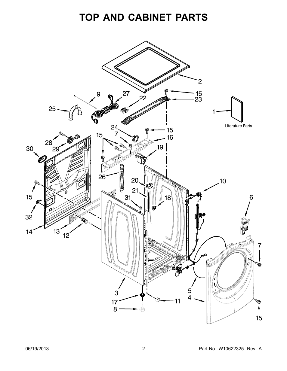 Top and cabinet, Top and cabinet parts | Whirlpool WFW86HEBW1 User Manual | Page 2 / 14