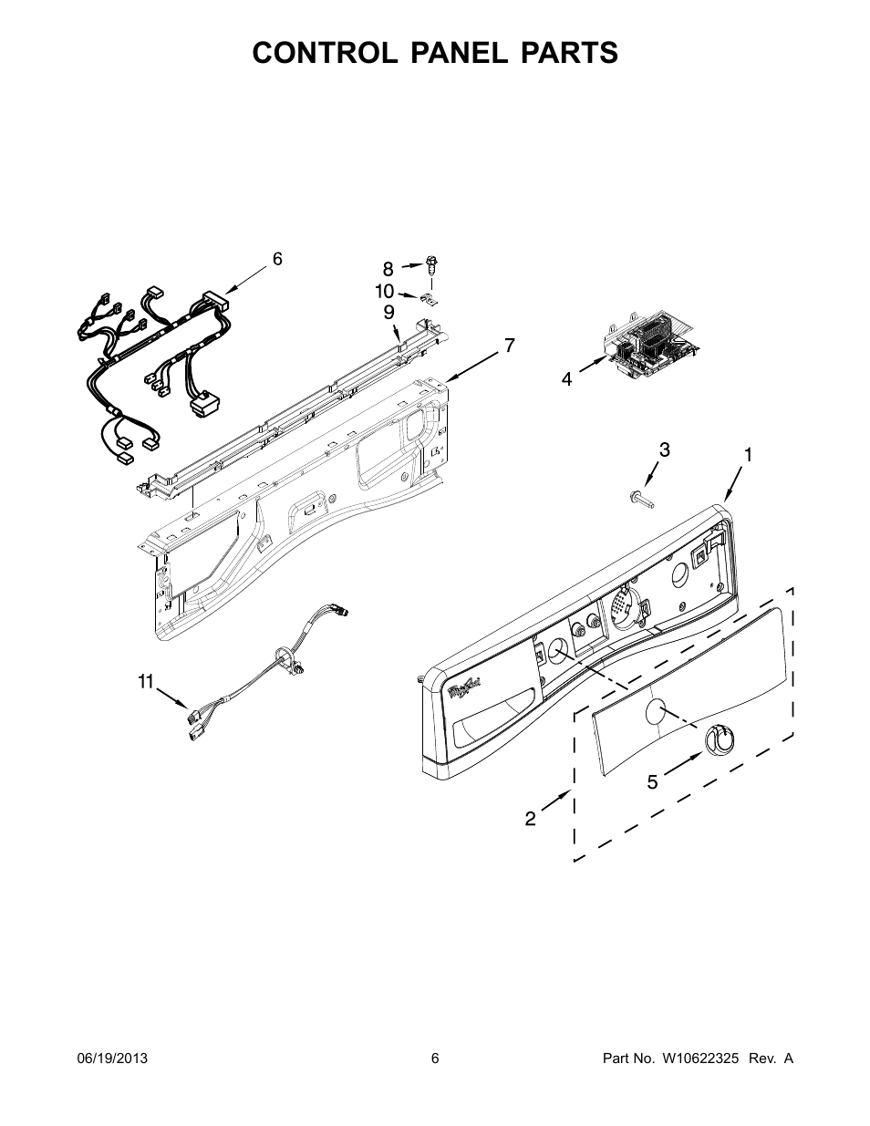 Control panel, Control panel parts | Whirlpool WFW86HEBW1 User Manual | Page 6 / 14