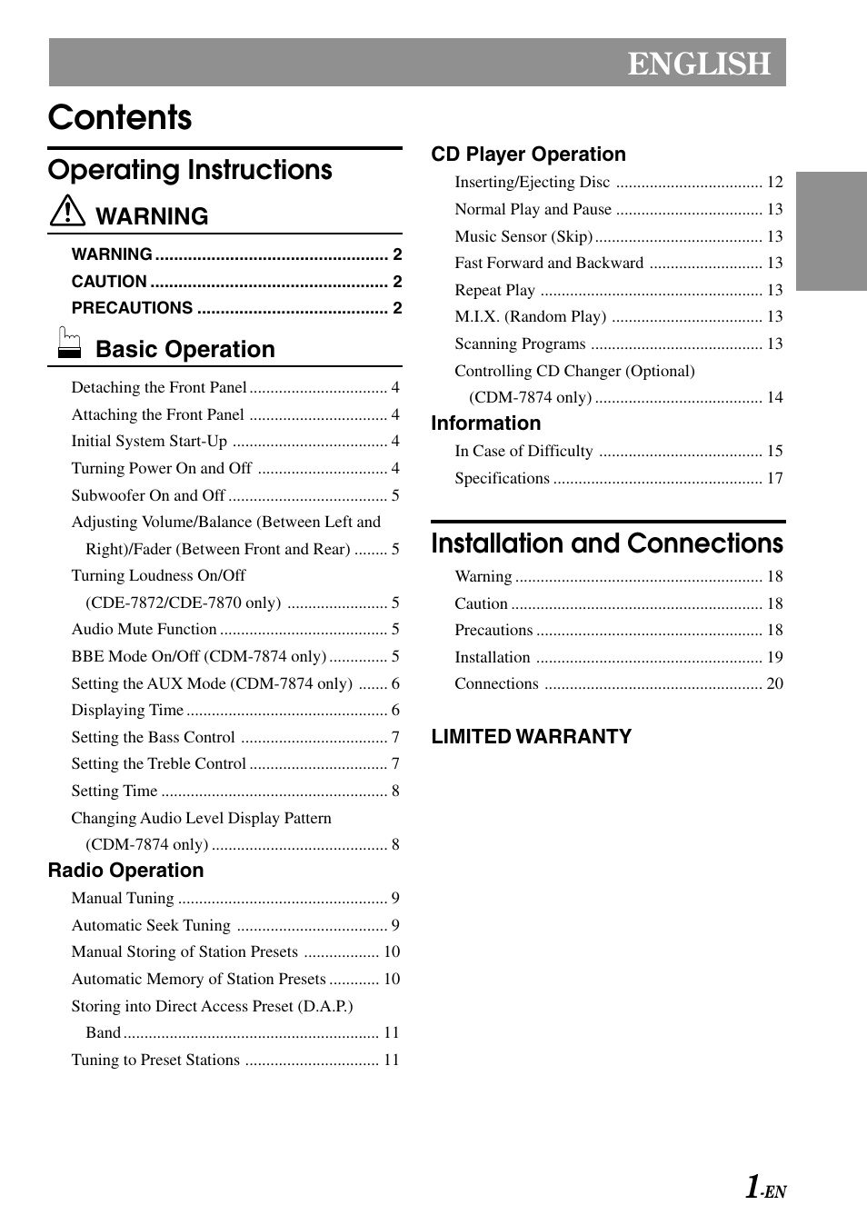 Alpine CDM-7874 User Manual | Page 3 / 26