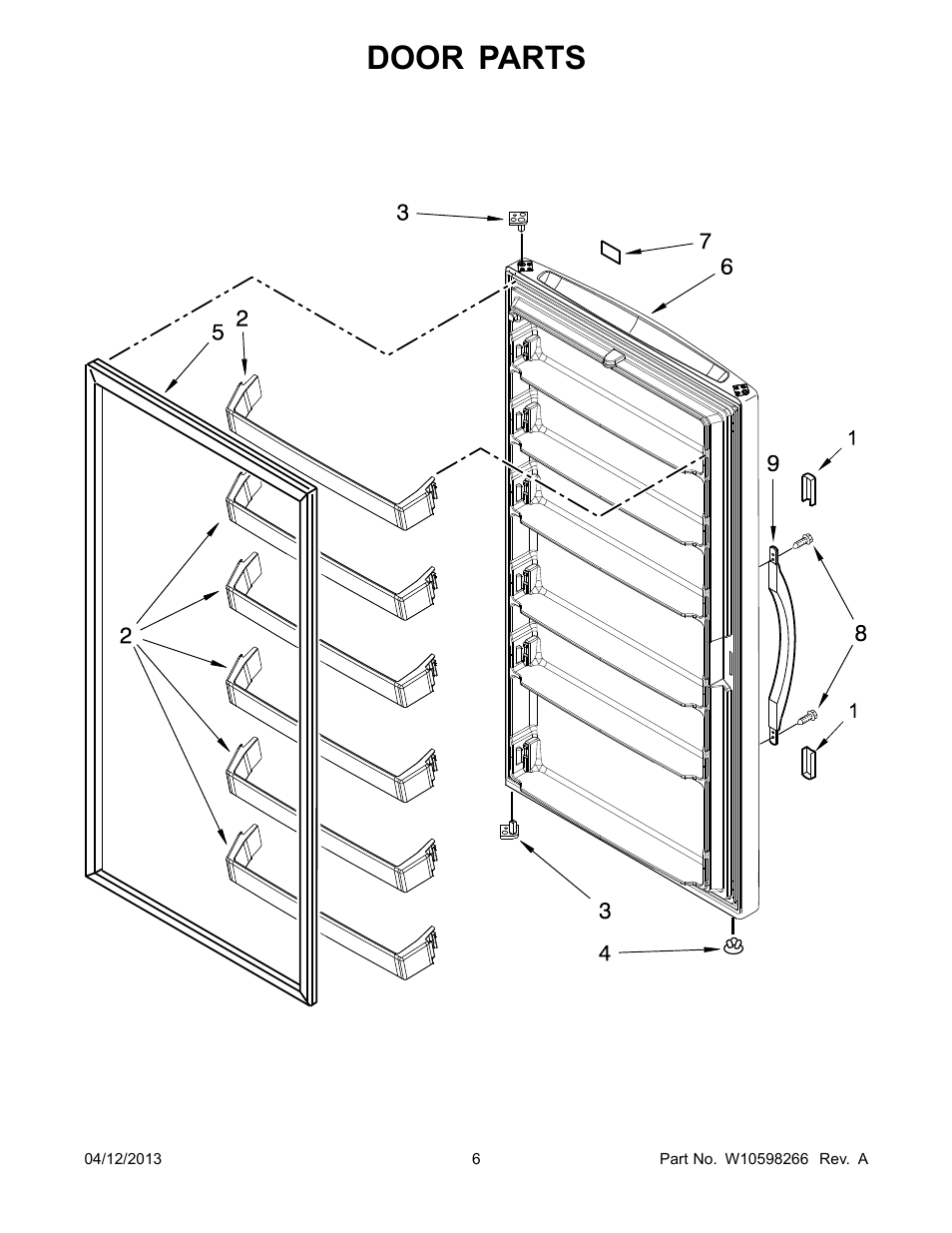Door, Door parts | Whirlpool EV200NZBQ User Manual | Page 6 / 10