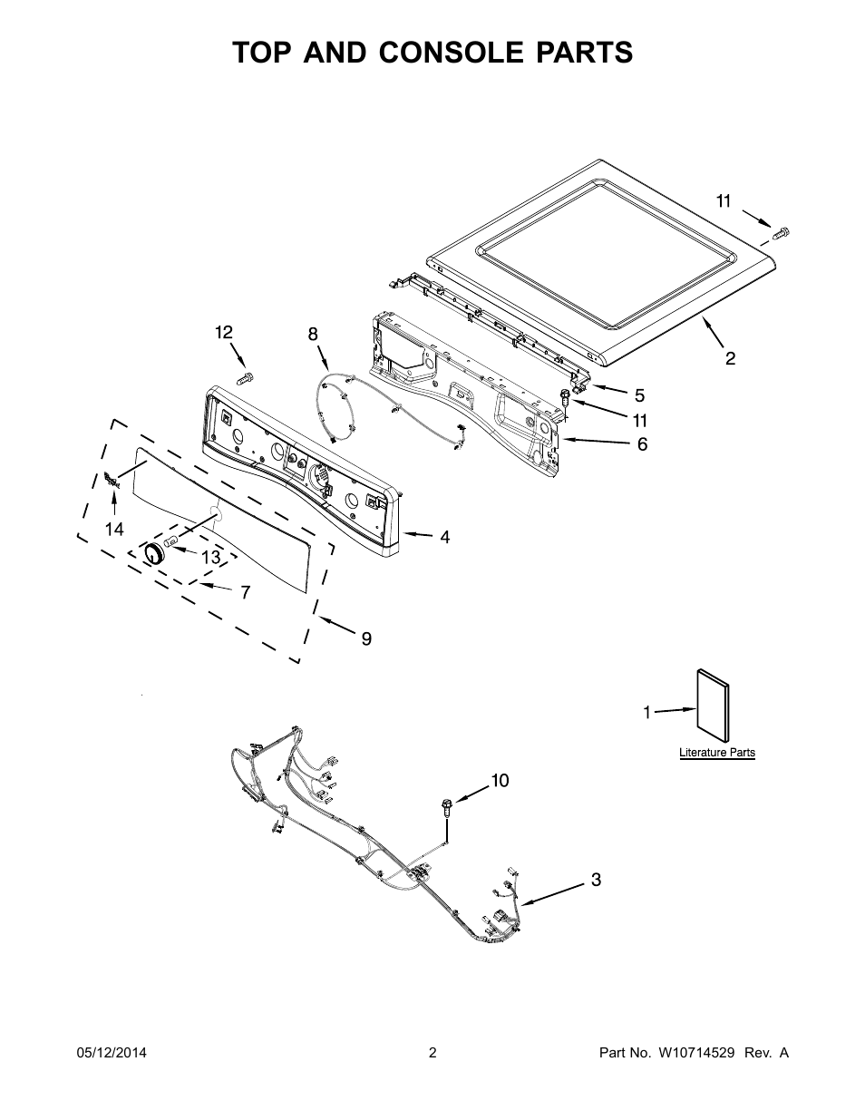 Top and console parts | Whirlpool WED97HEDBD User Manual | Page 2 / 10