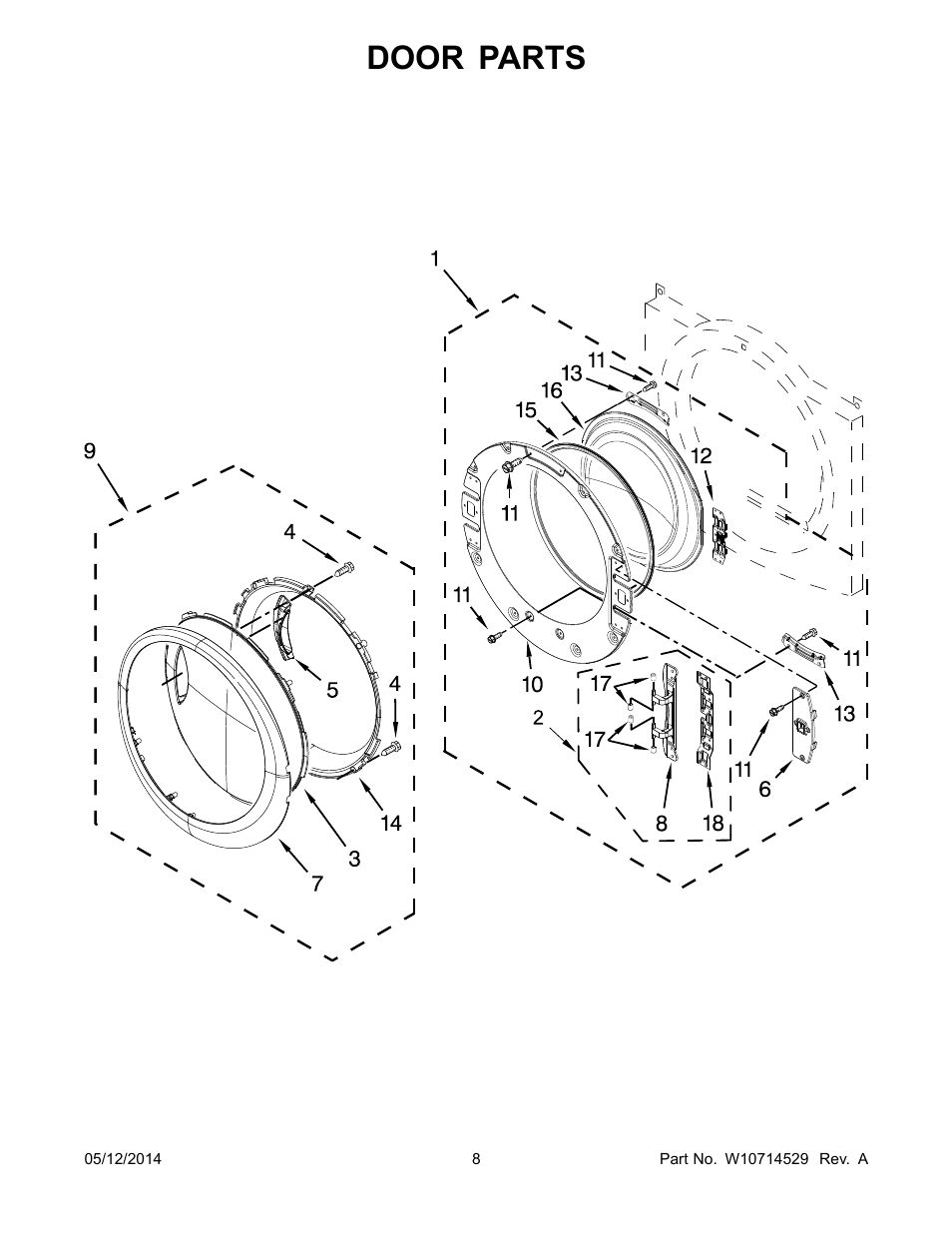 Door parts | Whirlpool WED97HEDBD User Manual | Page 8 / 10