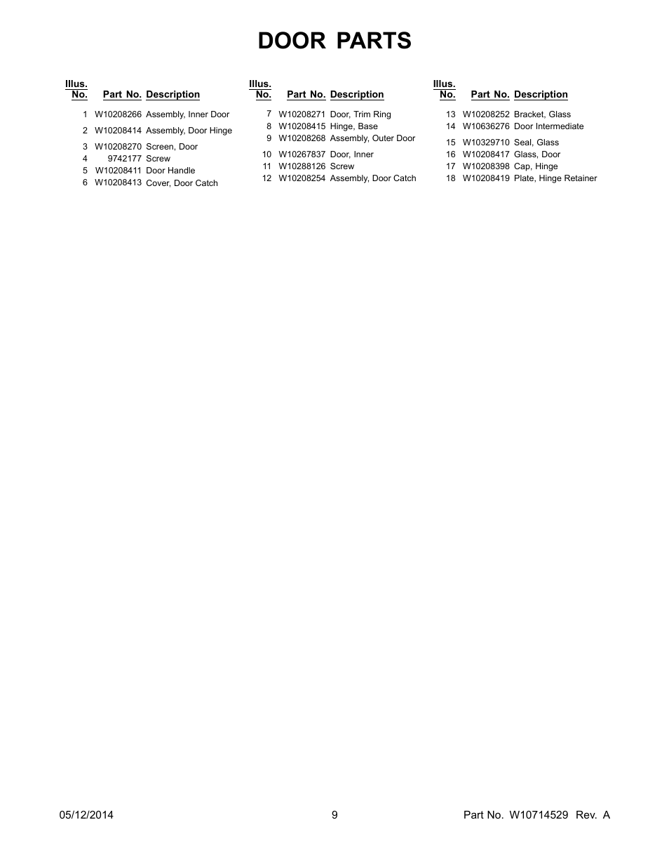 Door parts | Whirlpool WED97HEDBD User Manual | Page 9 / 10