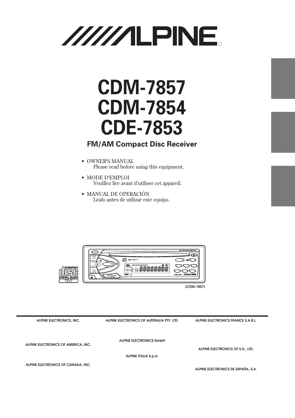 Alpine CDE-7853 User Manual | 19 pages