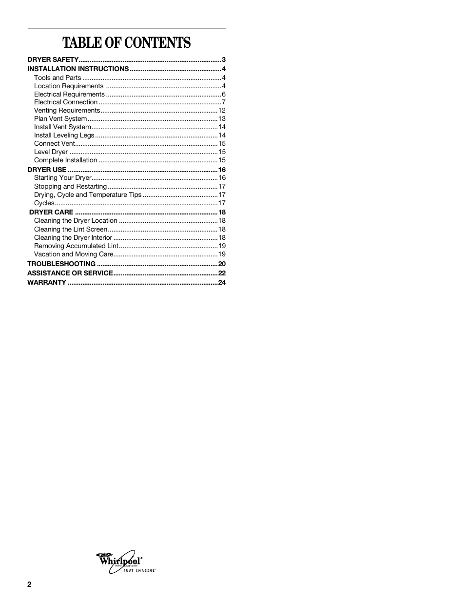 Whirlpool LER3622PQ User Manual | Page 2 / 24