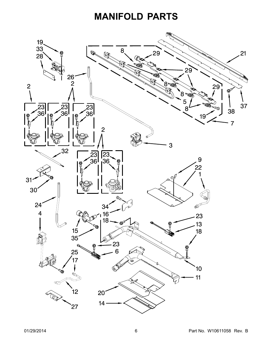 Manifold, Manifold parts | Whirlpool WGG755S0BE00 User Manual | Page 6 / 16