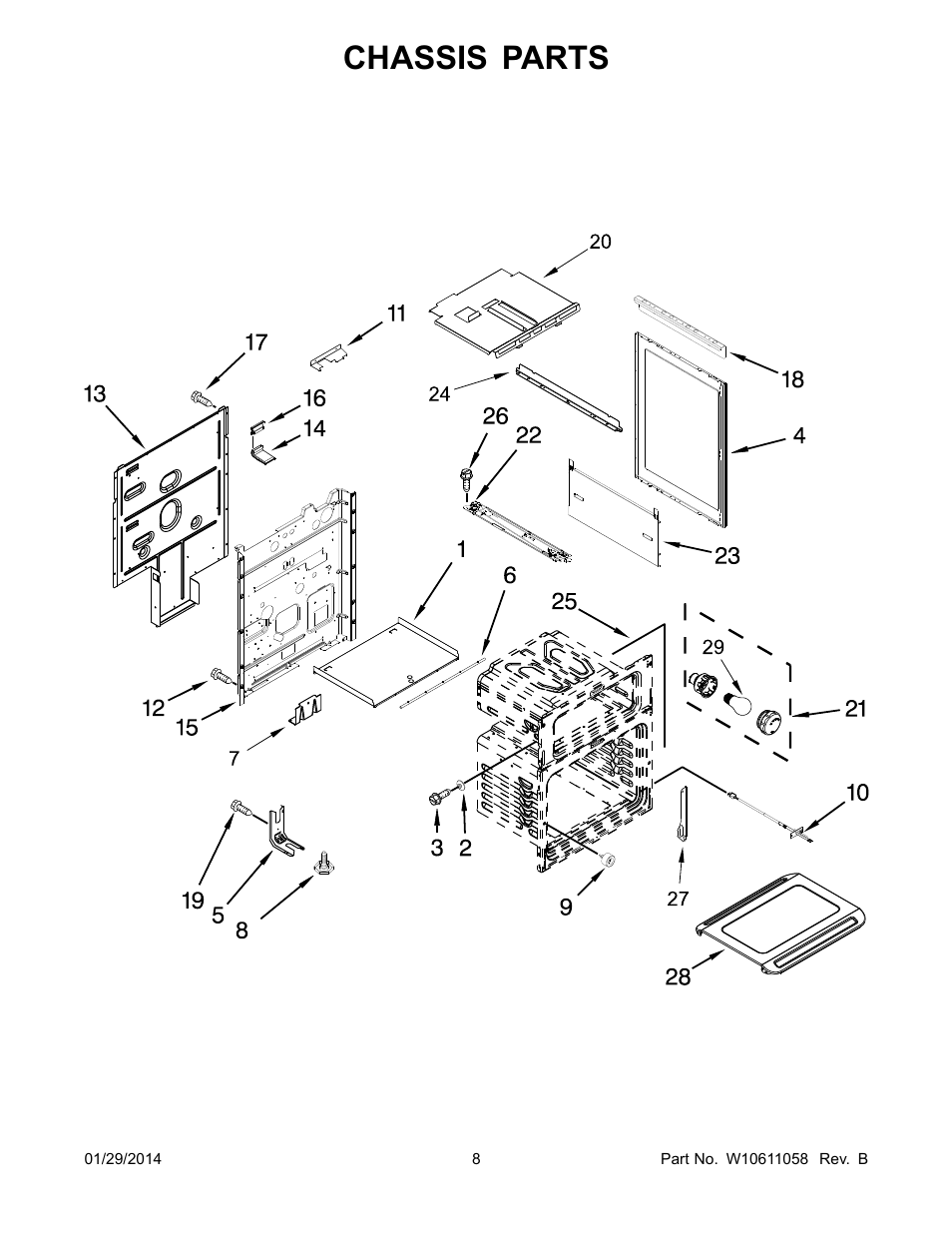 Chassis, Chassis parts | Whirlpool WGG755S0BE00 User Manual | Page 8 / 16