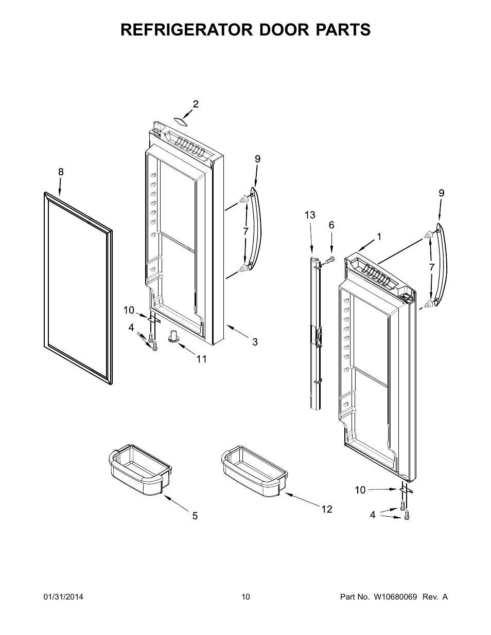 Refrigerator door, Refrigerator door parts | Whirlpool WRF540CWBM User Manual | Page 10 / 18