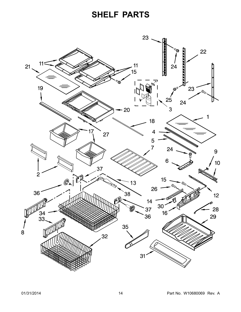 Shelf, Shelf parts | Whirlpool WRF540CWBM User Manual | Page 14 / 18