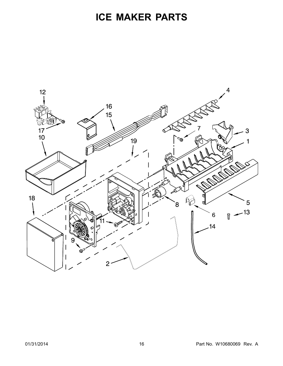 Ice maker, Ice maker parts | Whirlpool WRF540CWBM User Manual | Page 16 / 18