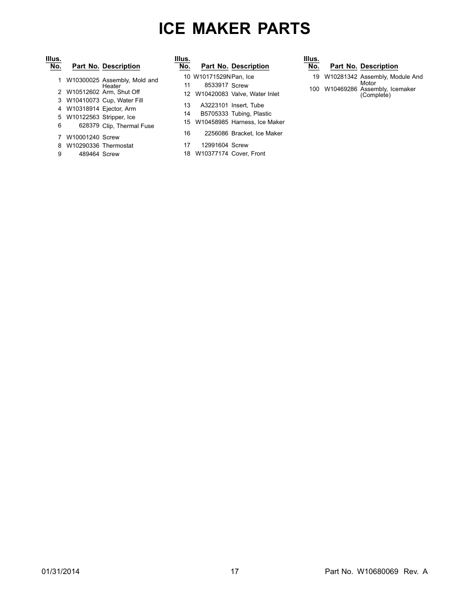 Ice maker parts | Whirlpool WRF540CWBM User Manual | Page 17 / 18