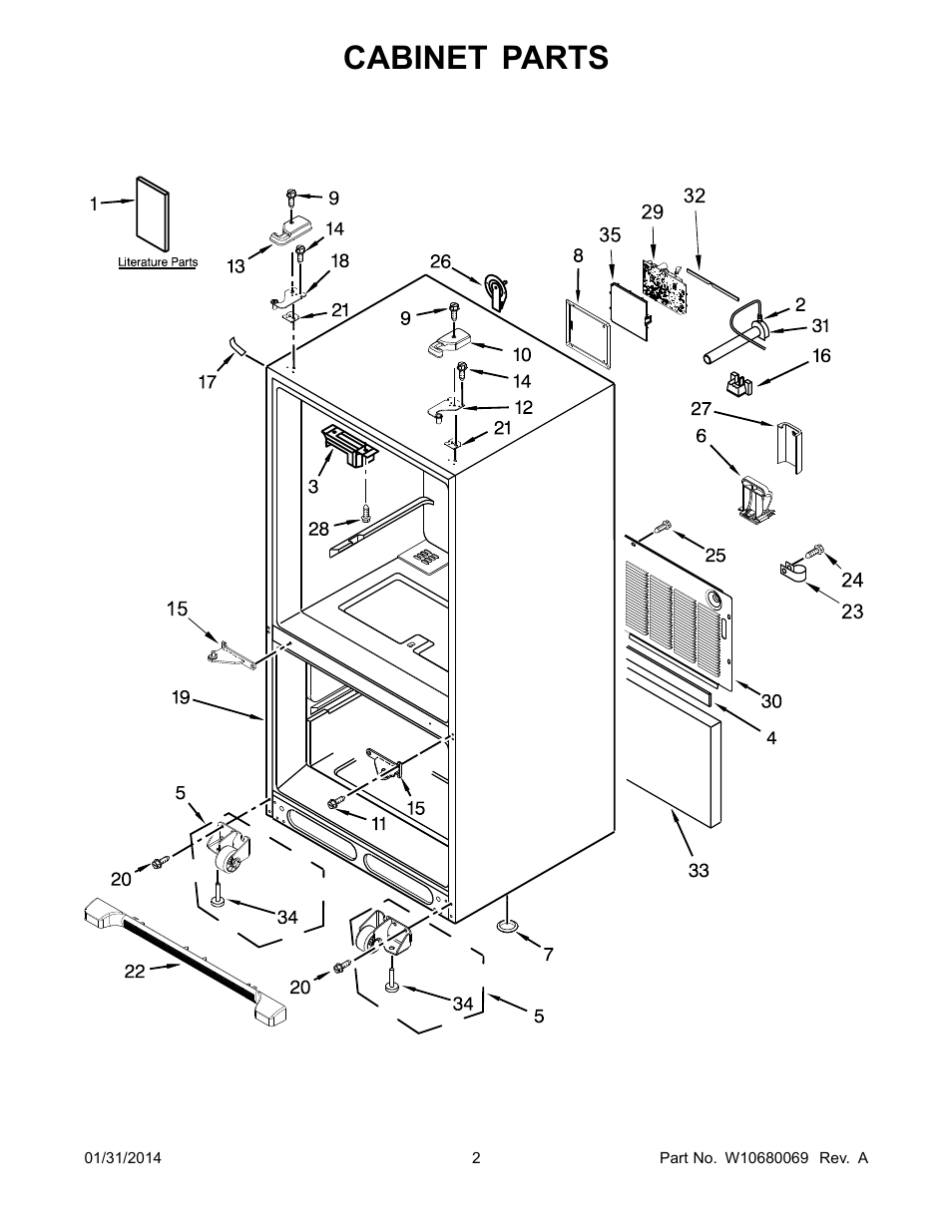 Cabinet, Cabinet parts | Whirlpool WRF540CWBM User Manual | Page 2 / 18