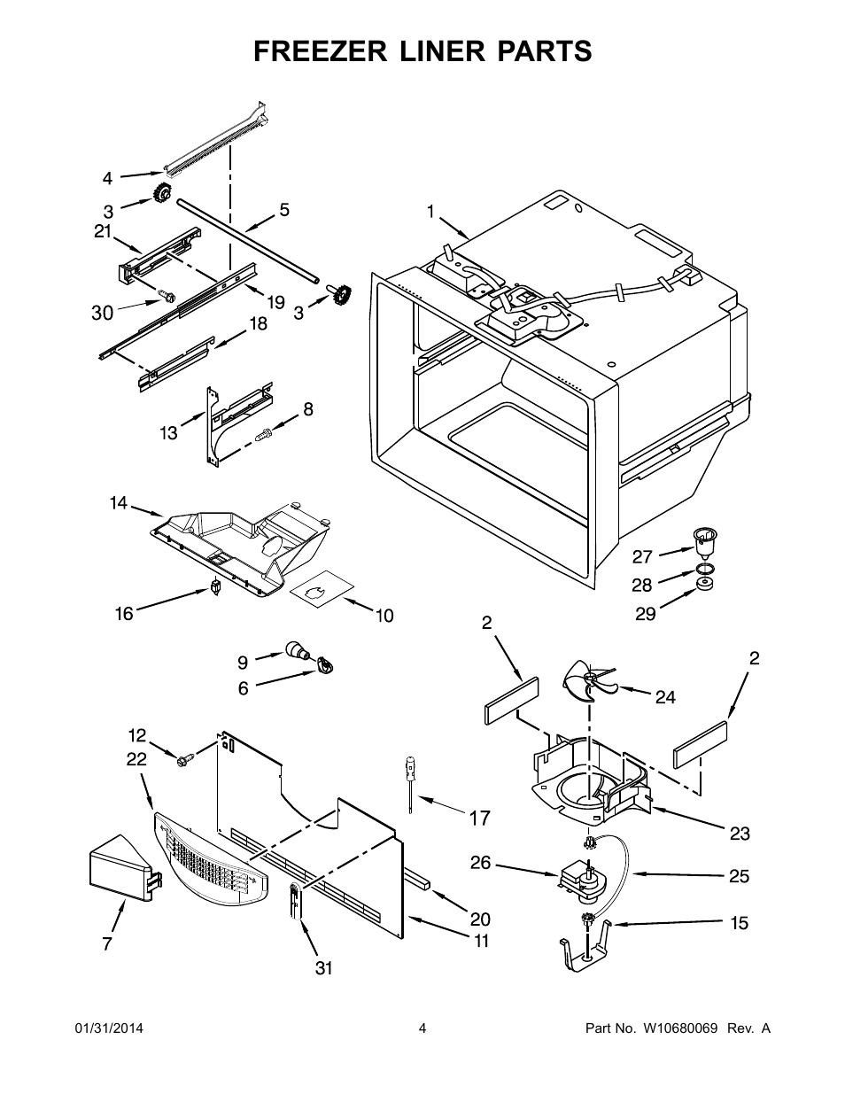 Freezer liner, Freezer liner parts | Whirlpool WRF540CWBM User Manual | Page 4 / 18