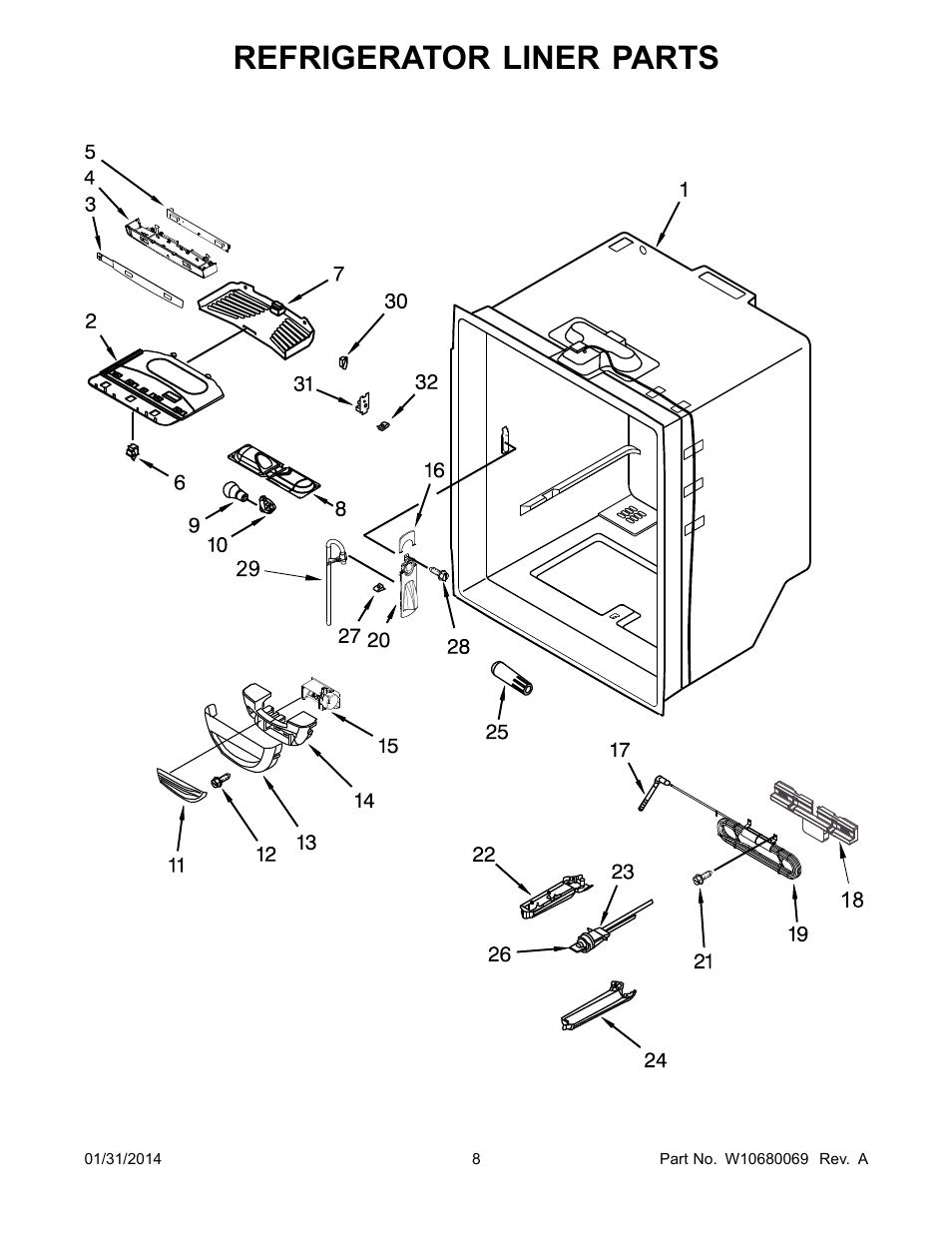 Refrigerator liner, Refrigerator liner parts | Whirlpool WRF540CWBM User Manual | Page 8 / 18