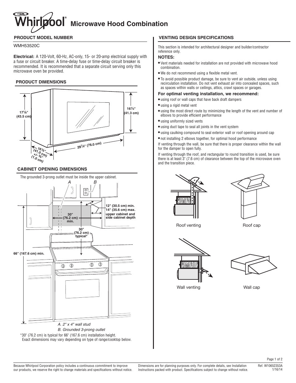 Whirlpool WMH53520CS User Manual | 2 pages