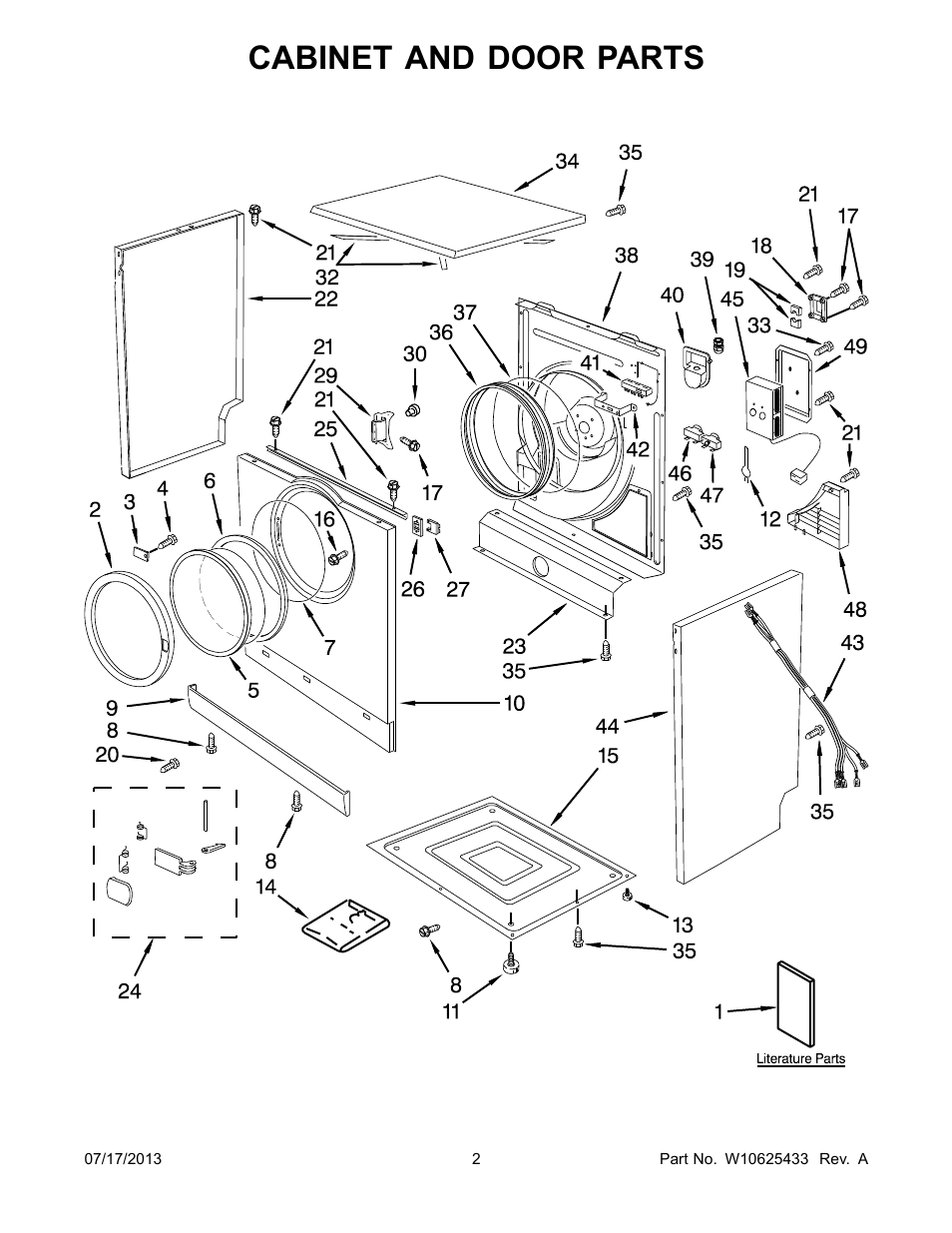 Cabinet and door, Cabinet and door parts | Whirlpool WED7500VW User Manual | Page 2 / 8