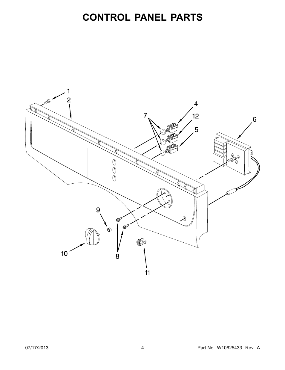 Control panel, Control panel parts | Whirlpool WED7500VW User Manual | Page 4 / 8