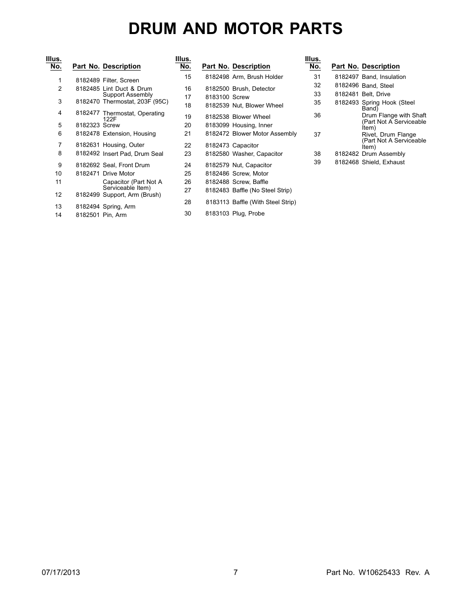 Drum and motor parts | Whirlpool WED7500VW User Manual | Page 7 / 8