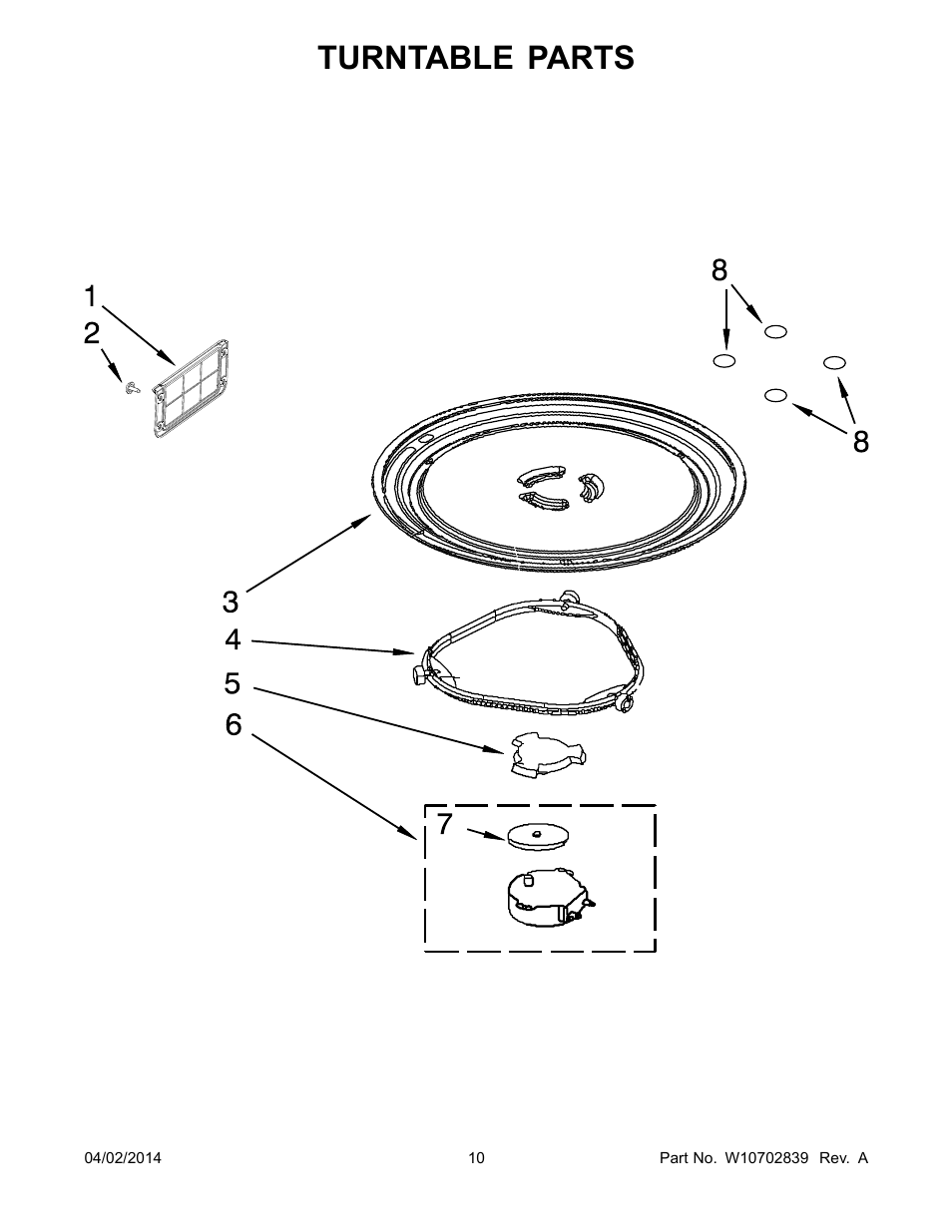 Turntable parts | Whirlpool WMH31017AS User Manual | Page 10 / 13