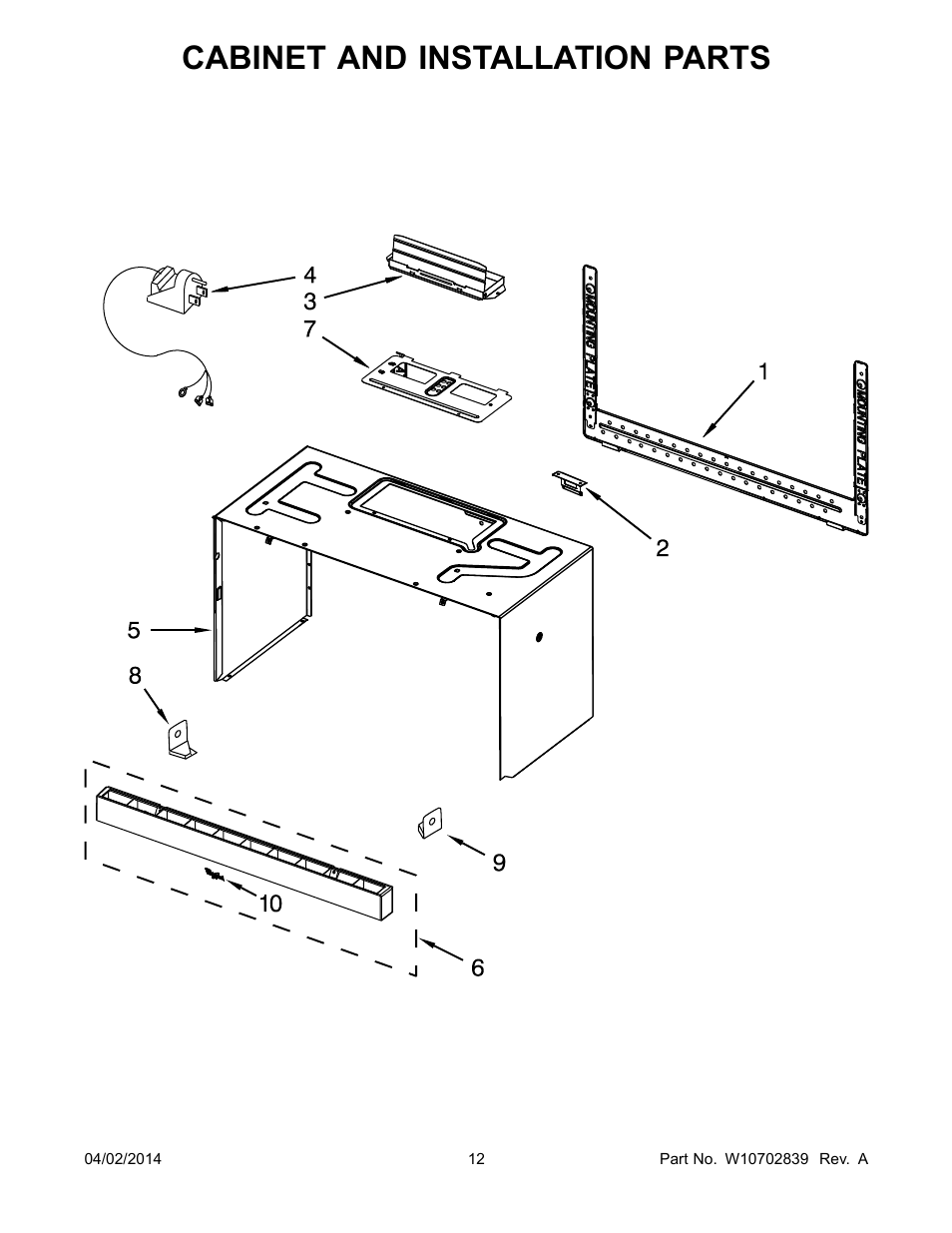 Cabinet and installation parts | Whirlpool WMH31017AS User Manual | Page 12 / 13