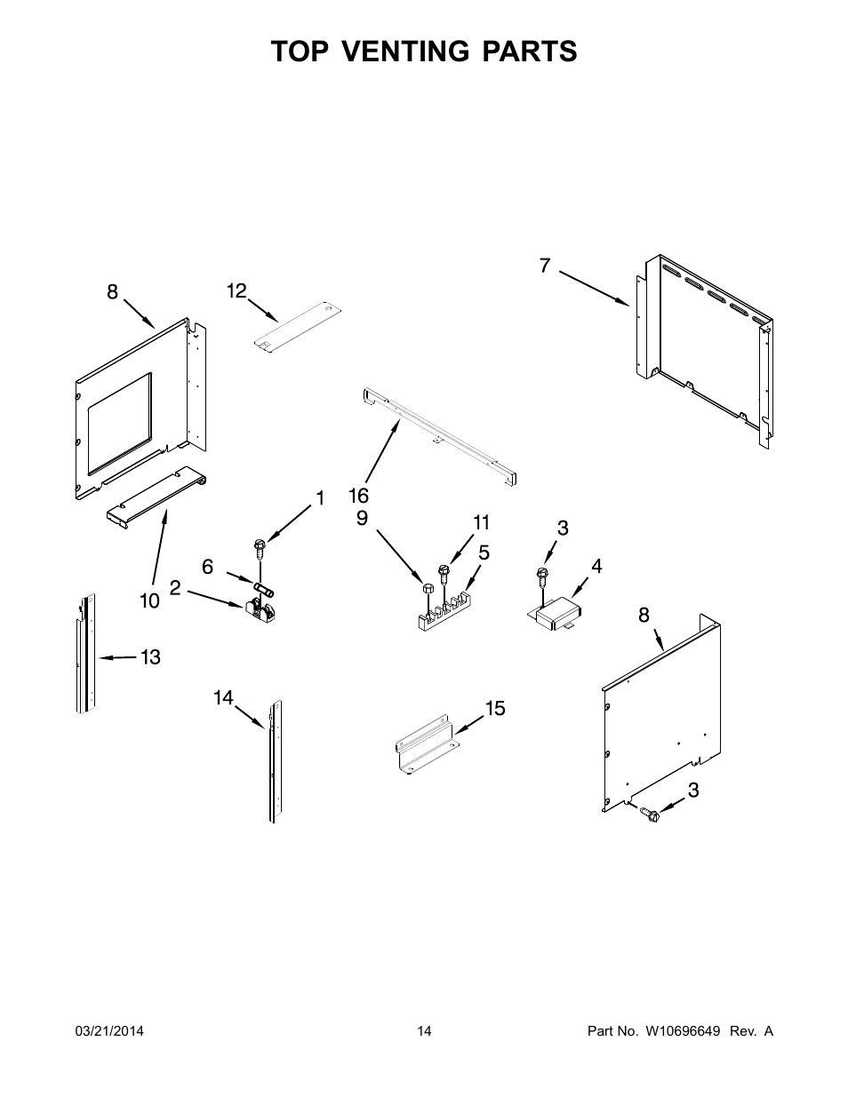 Top venting parts | Whirlpool WOC54EC0AS User Manual | Page 14 / 18