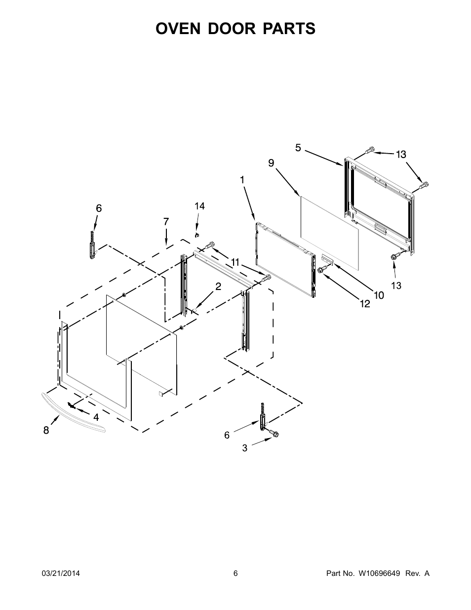 Oven door parts | Whirlpool WOC54EC0AS User Manual | Page 6 / 18