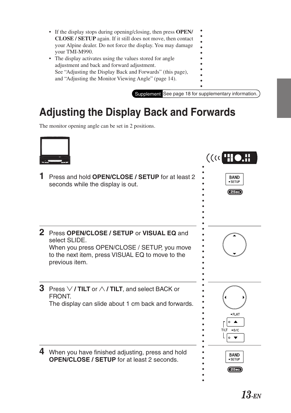 Adjusting the display back and forwards | Alpine TMI-M990 User Manual | Page 17 / 68