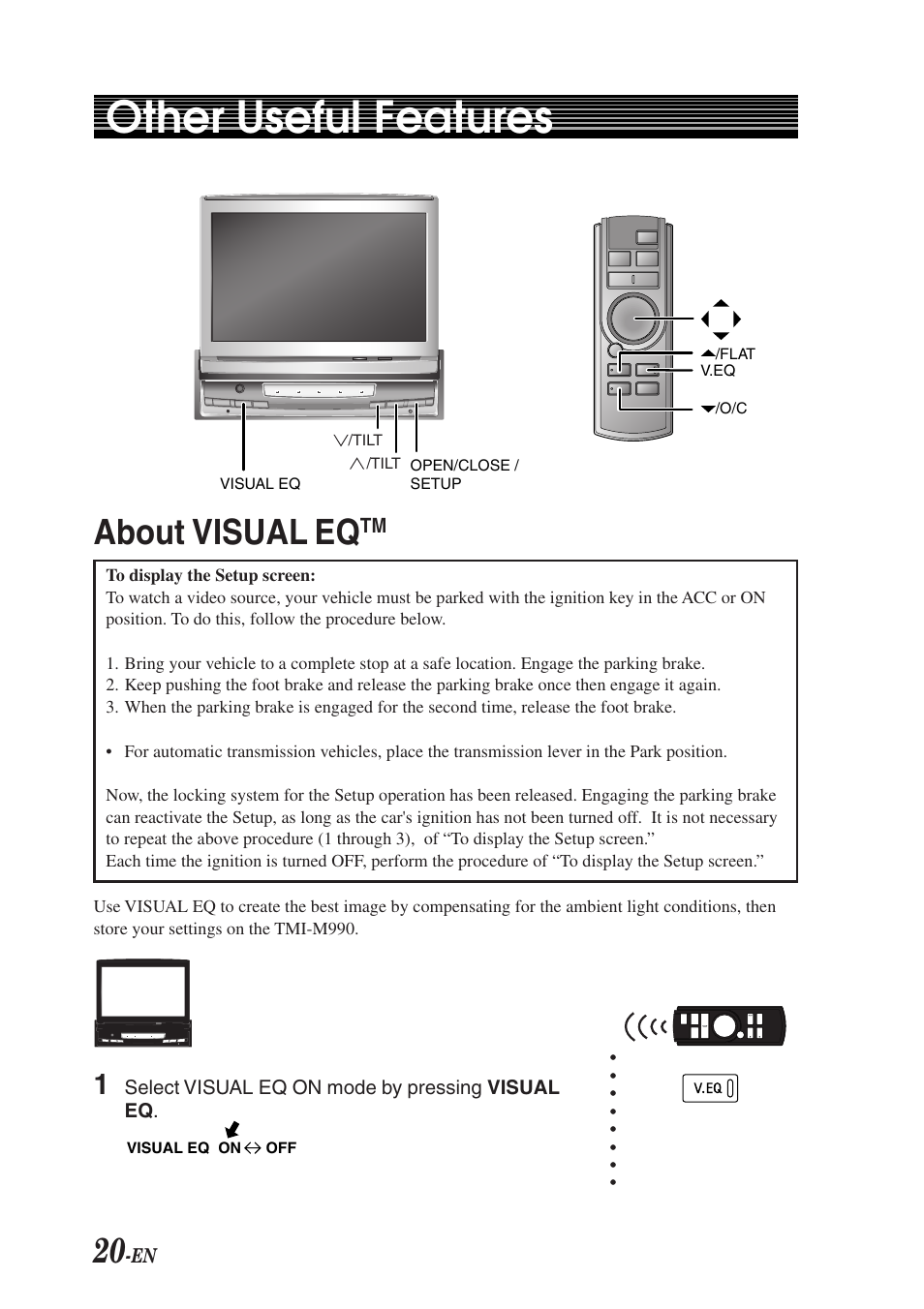 Other useful features, About visual eq | Alpine TMI-M990 User Manual | Page 24 / 68