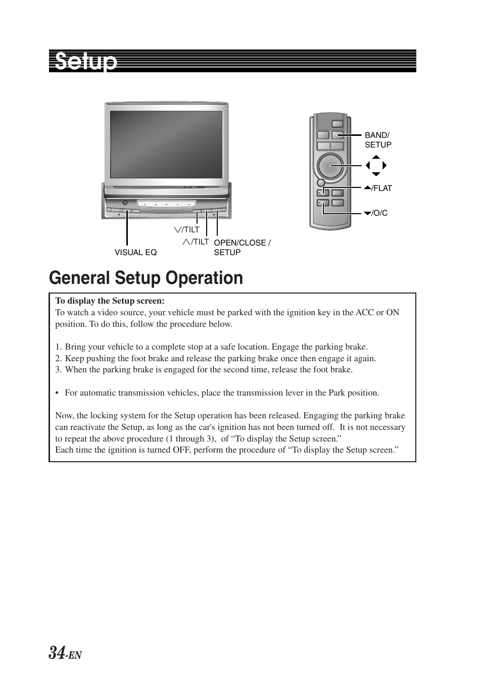 Setup, General setup operation | Alpine TMI-M990 User Manual | Page 38 / 68