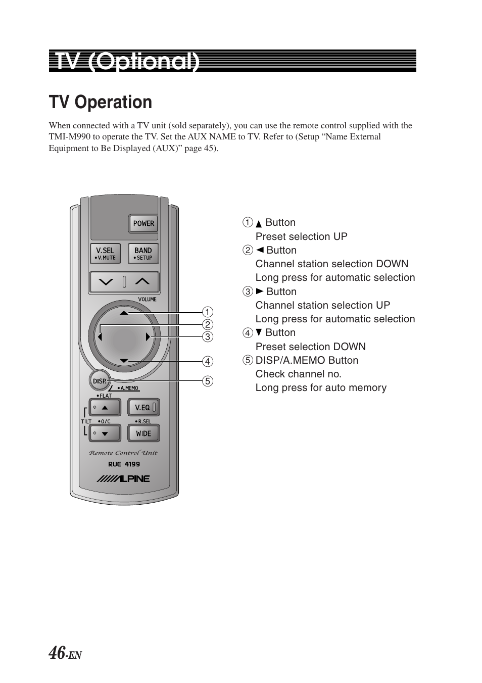 Tv (optional), Tv operation | Alpine TMI-M990 User Manual | Page 50 / 68