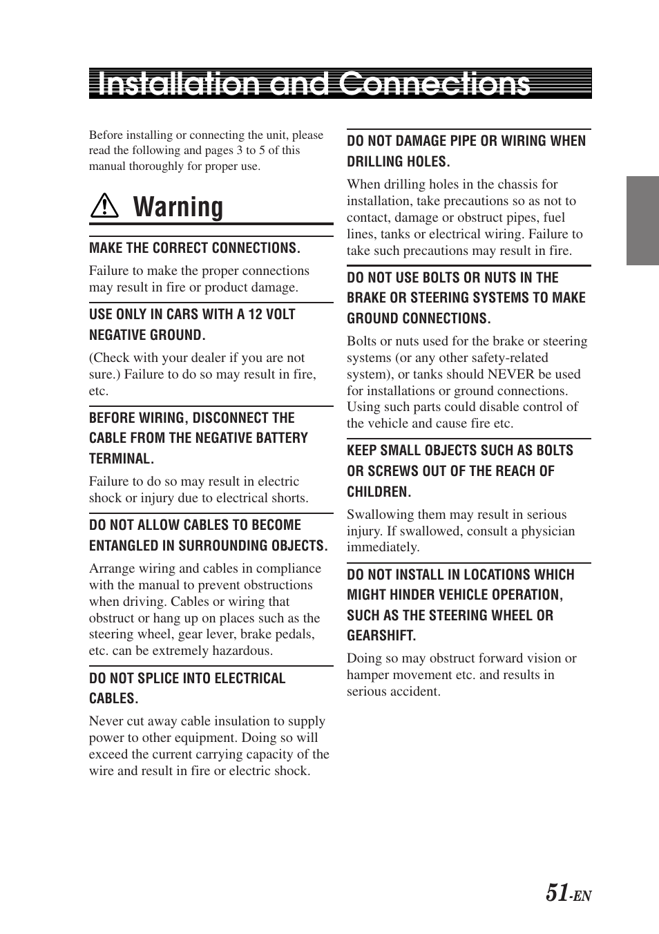 Installation and connections, Warning | Alpine TMI-M990 User Manual | Page 55 / 68