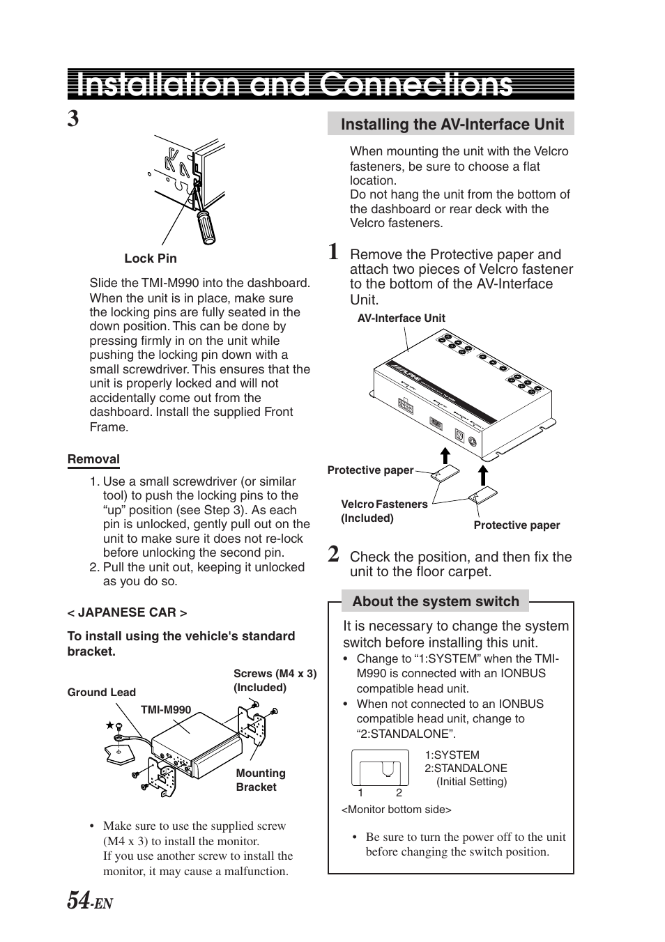 Installation and connections | Alpine TMI-M990 User Manual | Page 58 / 68