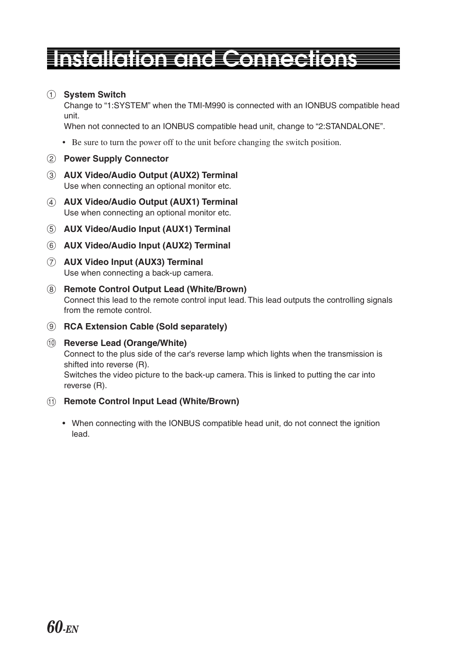 Installation and connections | Alpine TMI-M990 User Manual | Page 64 / 68