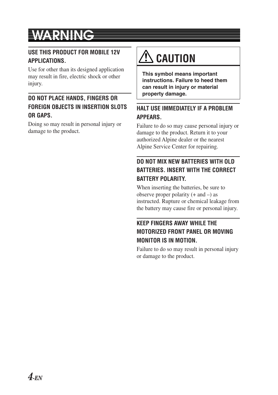 Warning, Caution | Alpine TMI-M990 User Manual | Page 8 / 68