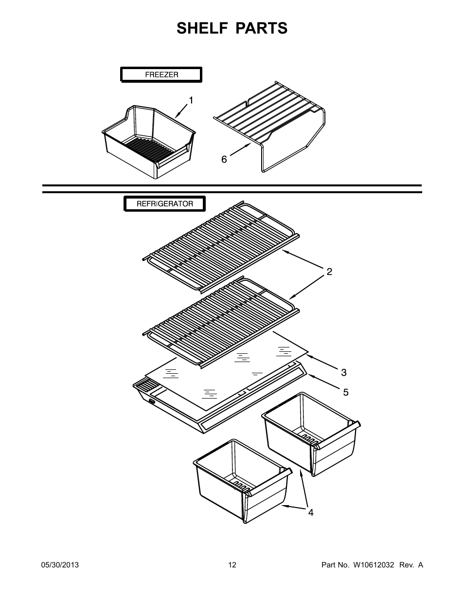 Shelf, Shelf parts | Whirlpool W8TXNWMBQ User Manual | Page 12 / 14