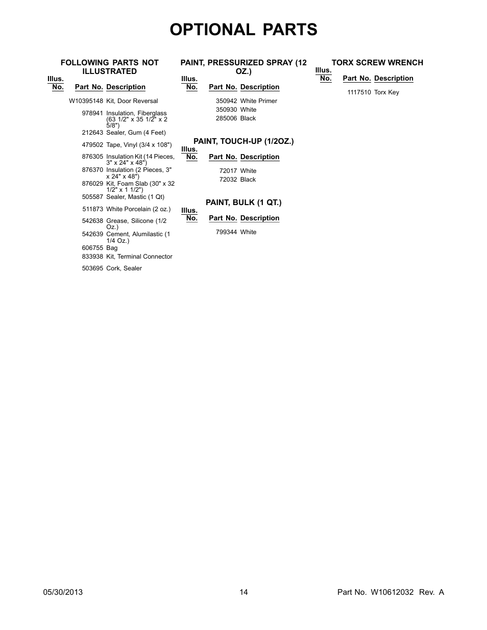 Optional, Optional parts | Whirlpool W8TXNWMBQ User Manual | Page 14 / 14