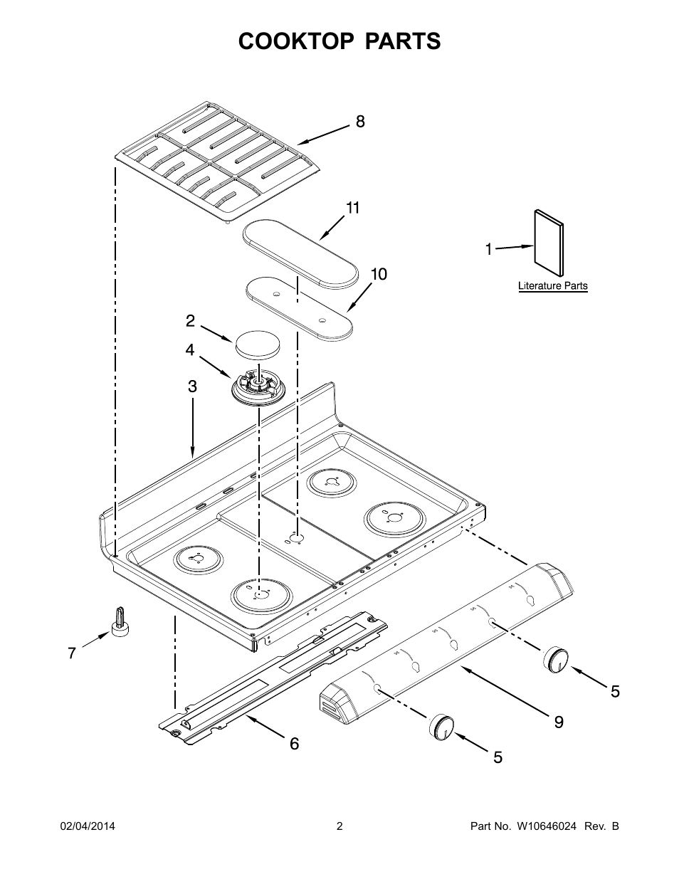 Cooktop, Cooktop parts | Whirlpool WGG755S0BE01 User Manual | Page 2 / 16