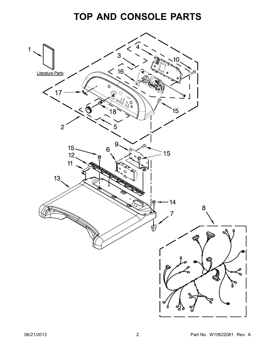Top and console, Top and console parts | Whirlpool WGD8100BW User Manual | Page 2 / 10