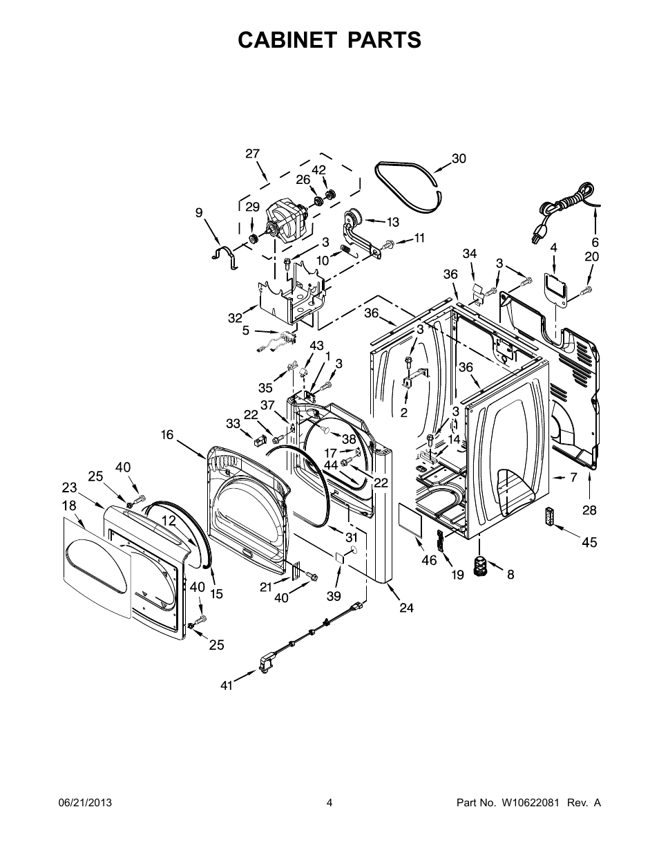 Cabinet, Cabinet parts | Whirlpool WGD8100BW User Manual | Page 4 / 10