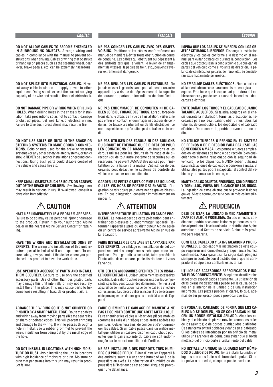 Attention, Prudencia, Caution | Alpine MRA-F355 User Manual | Page 3 / 16