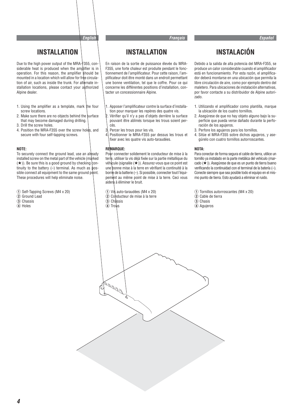 Installation, Instalación | Alpine MRA-F355 User Manual | Page 4 / 16