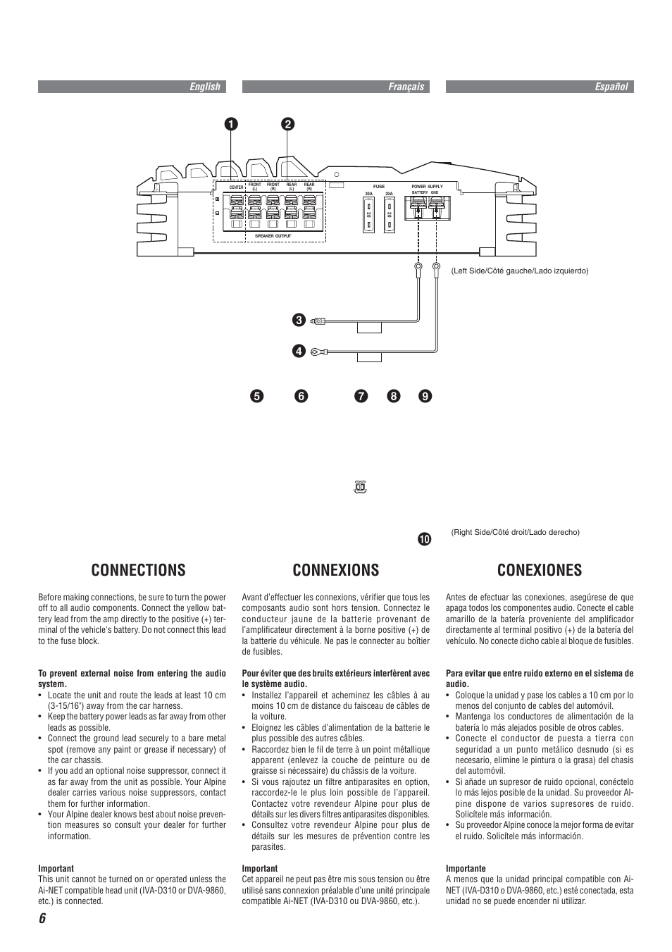 Connections, Connexions, Conexiones | Alpine MRA-F355 User Manual | Page 6 / 16