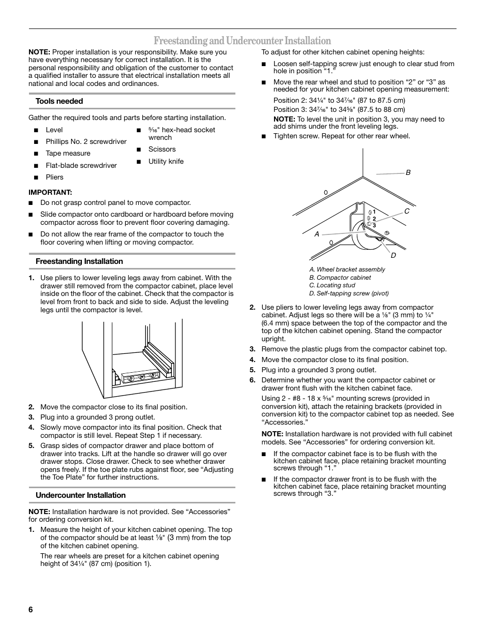 Freestanding and undercounter installation | Whirlpool GC900QPPB User Manual | Page 6 / 16